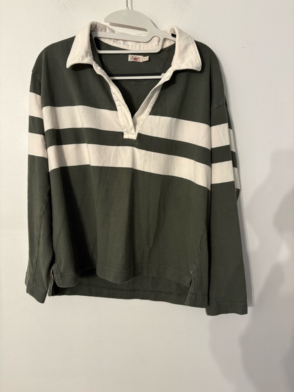 Faherty Olive Green and White Striped Rugby Shirt